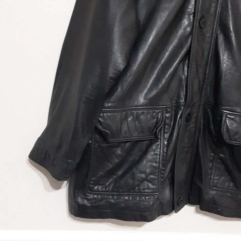 Vintage Boston Outfitters leather jacket barn coat men XL black y2k grandpa